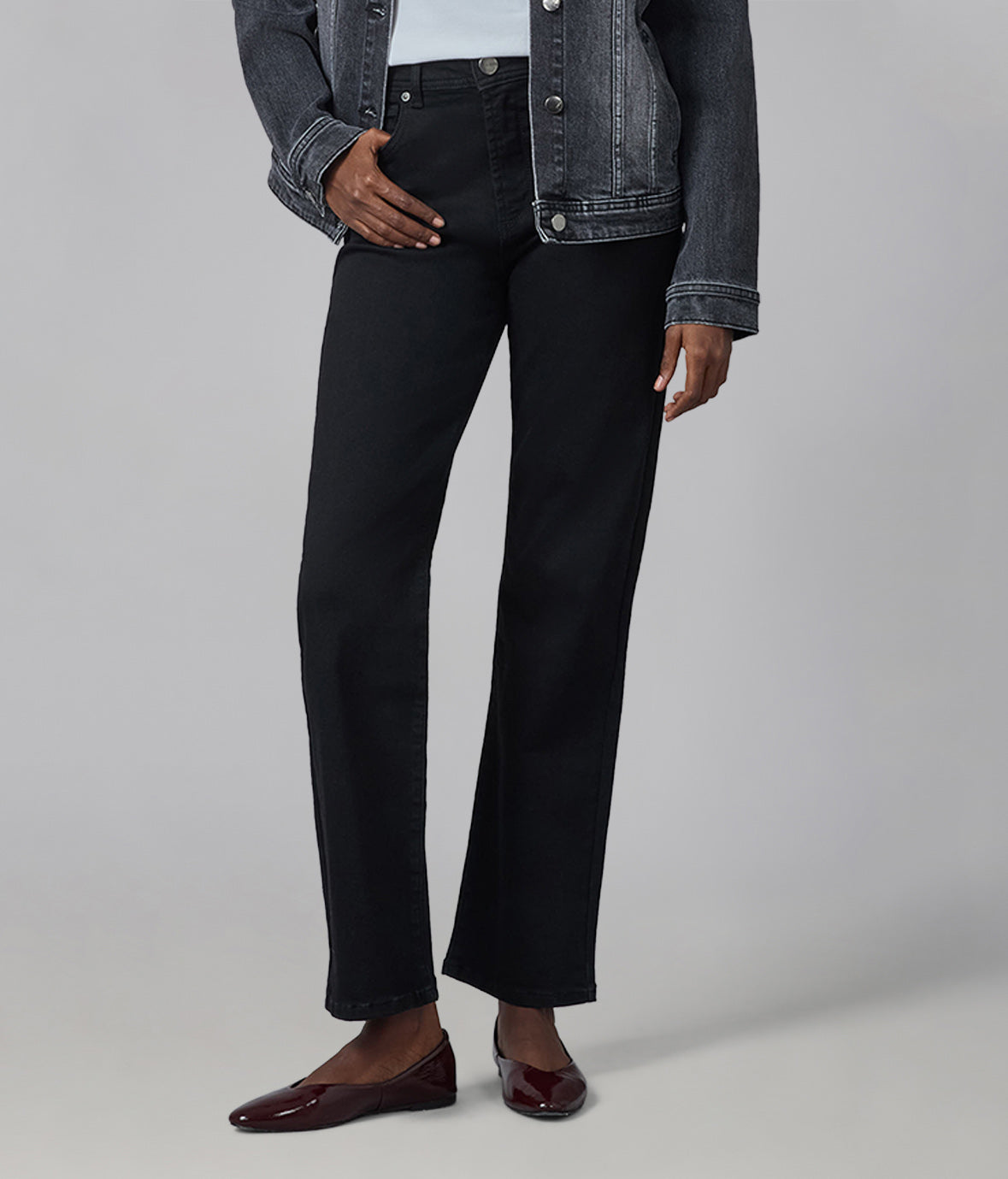 DENVER-BLK High Rise Straight Jeans