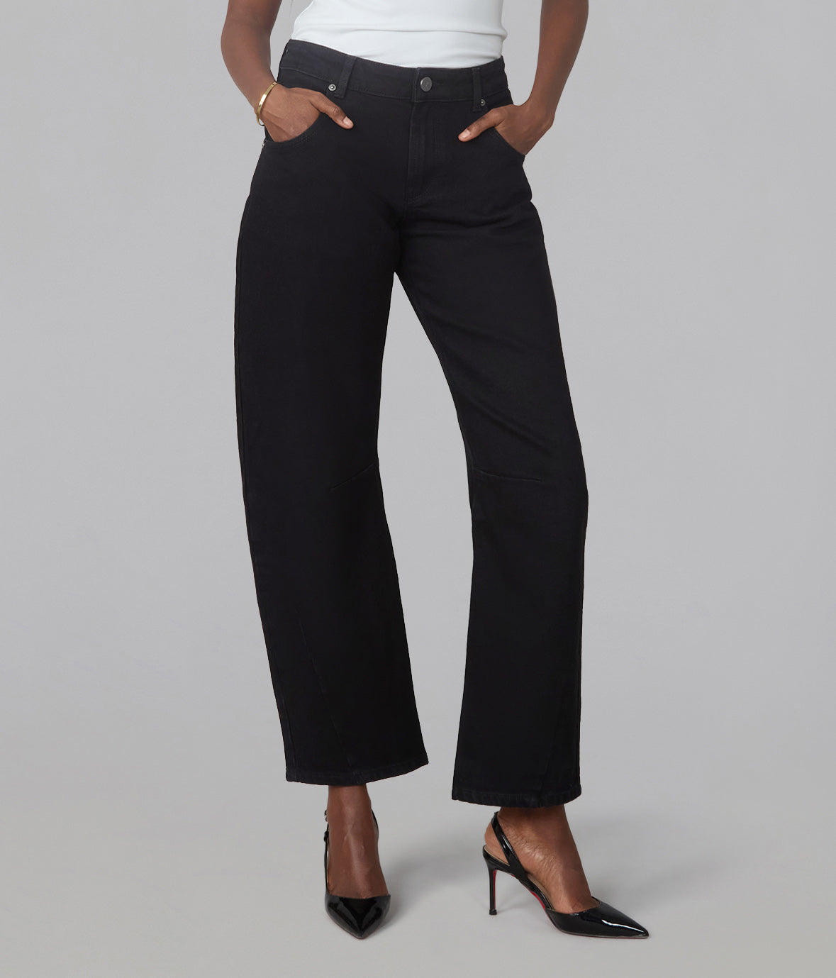 LENNOX-BLK High Rise Barrel Jeans