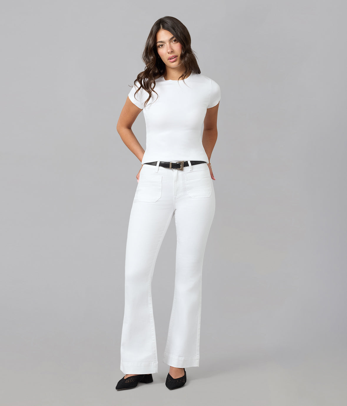 ALICE-WHT High Rise Flare Jeans 32" Inseam