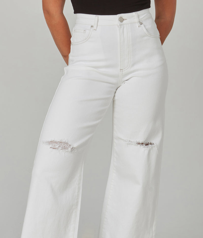 MILAN-WHT High Rise Wide Leg Jeans