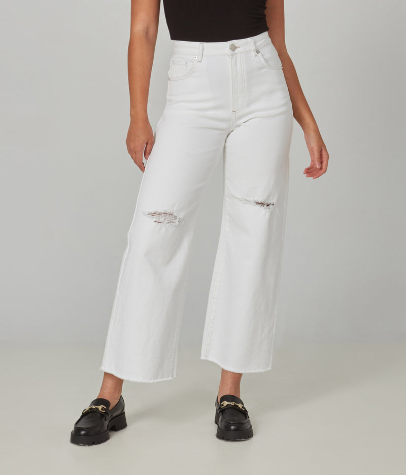 MILAN-WHT High Rise Wide Leg Jeans