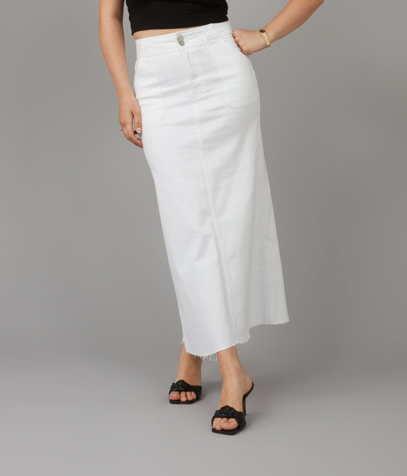 MADLYN-WHT High Rise Maxi Skirt