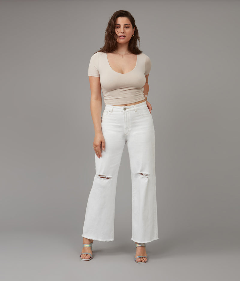 MILAN-WHT High Rise Wide Leg Jeans