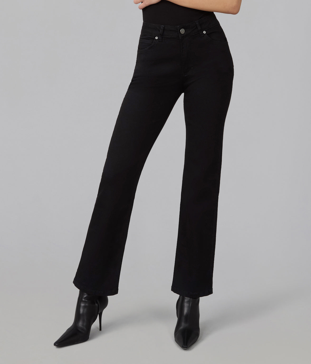 DENVER-BLK High Rise Straight Jeans