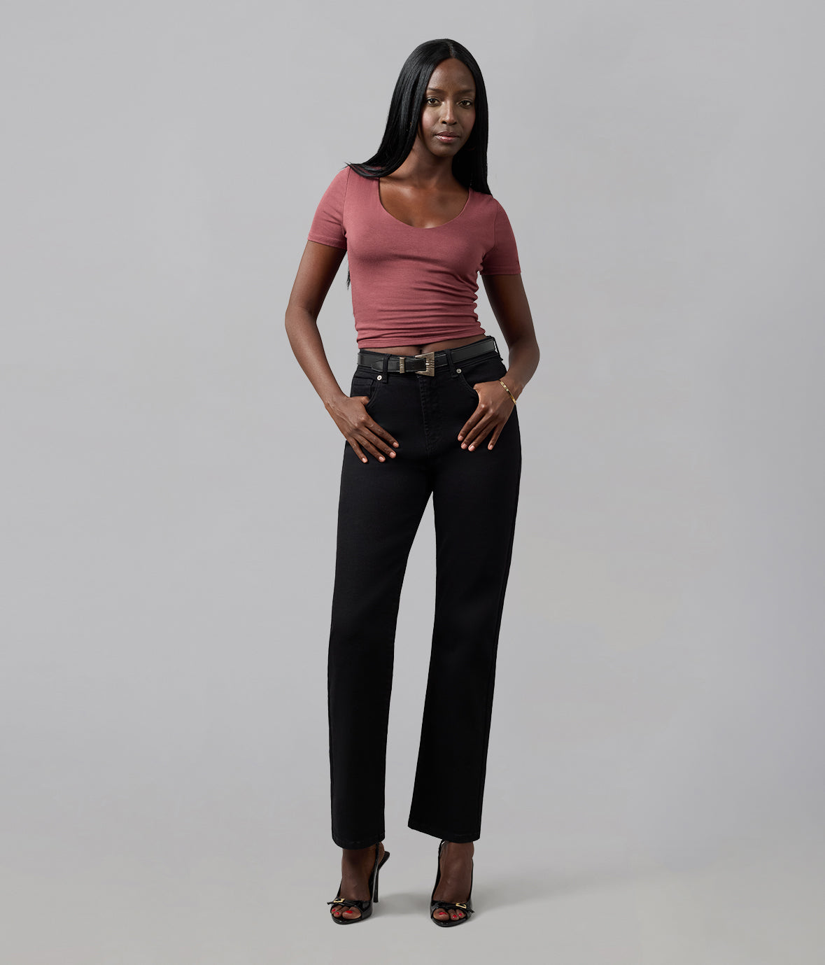 DENVER-BLK High Rise Straight Jeans