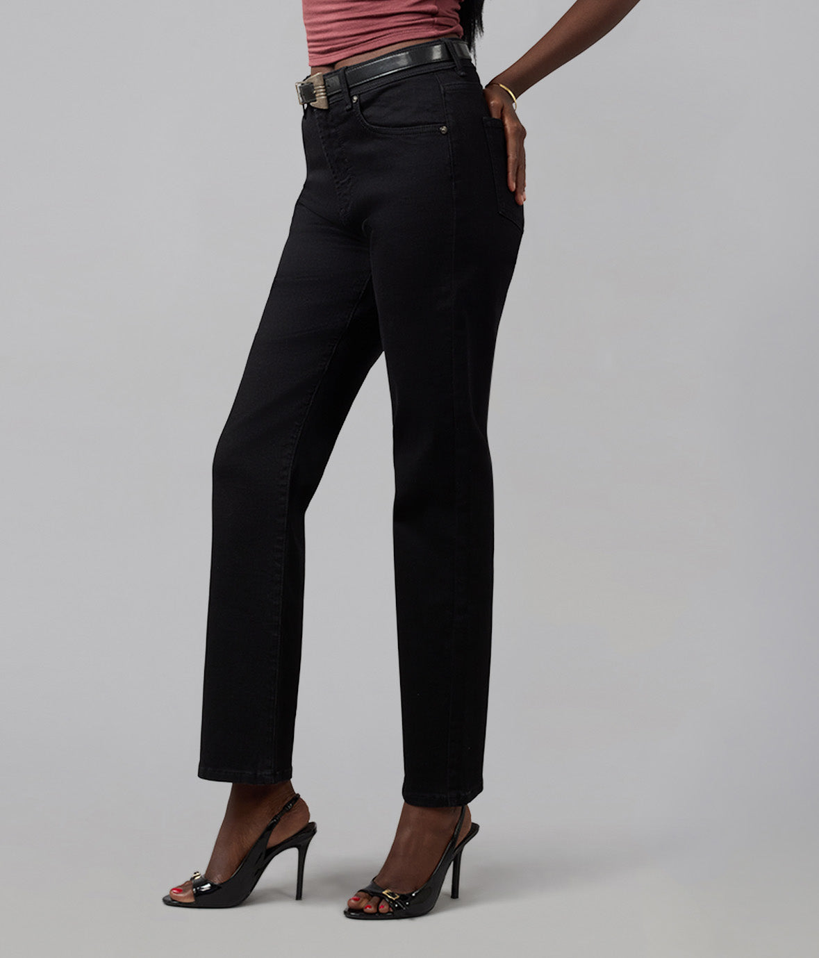 DENVER-BLK High Rise Straight Jeans